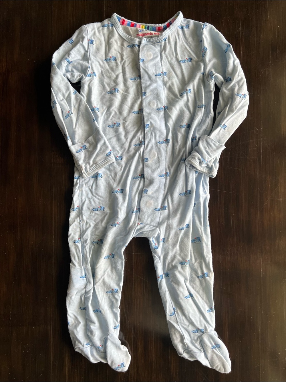 Magnetic Me Light Blue race car Baby One-Piece Footed Pajamas